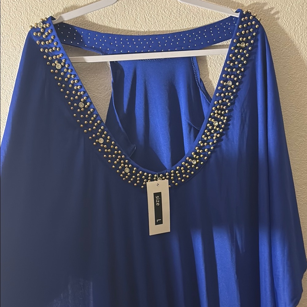 Elegant Blue Embellished Women's Top - Picture 1 of 11